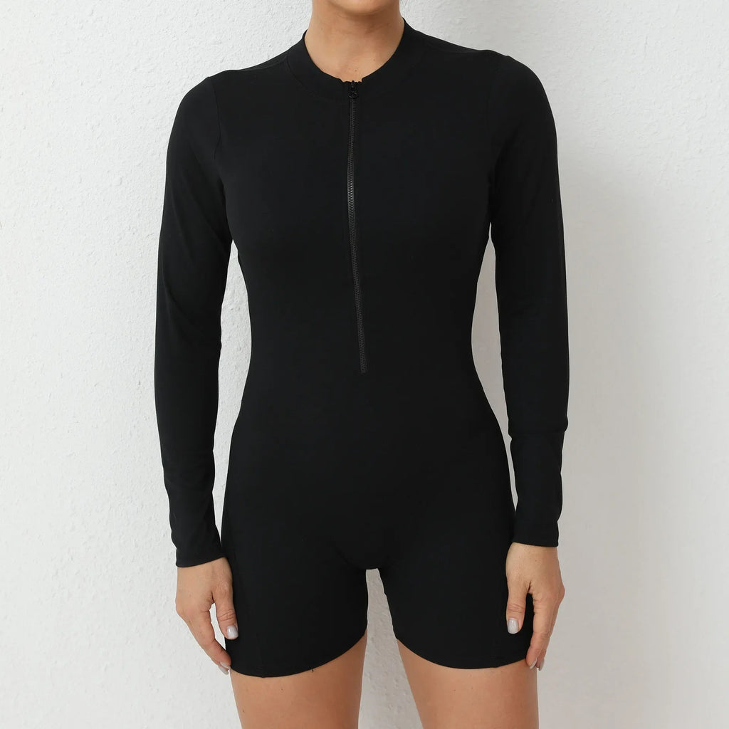 Combinaisons de yoga sans couture à fermeture éclair Sports Fitness Beauté Dos Levage des hanches à manches longues Une pièce Entraînement Gym Survêtements pour femmes