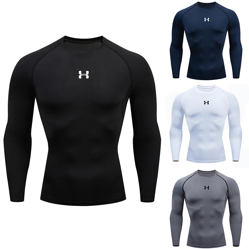 T-shirt de compression de course pour hommes à manches longues / T-shirts de sport Gym Fitness Sweat-shirt Homme