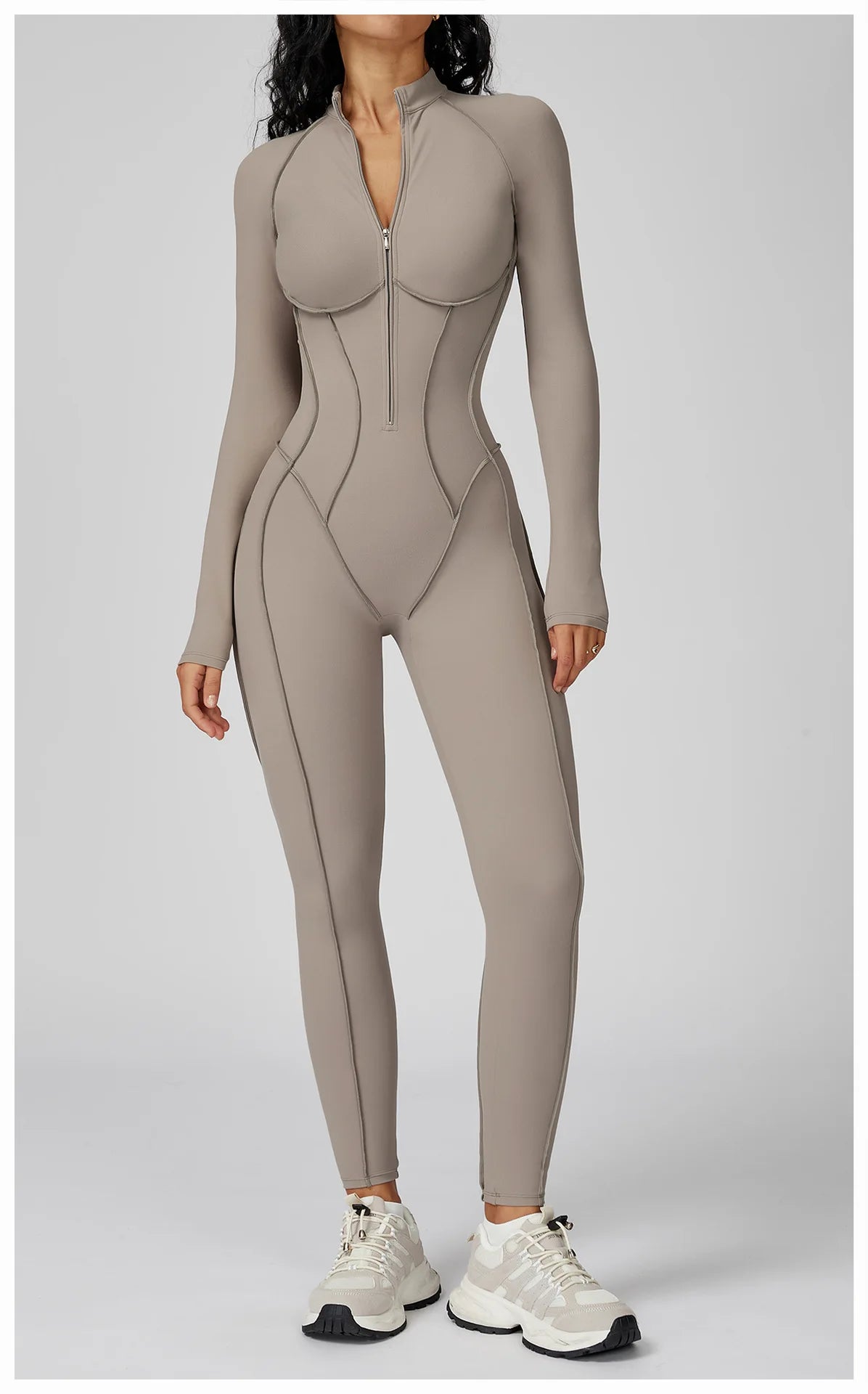 Body de yoga à manches longues survêtements pour femmes Combinaisons zippées de gym Entraînement sportif Haute intensité Fitness Collants une pièce Costume
