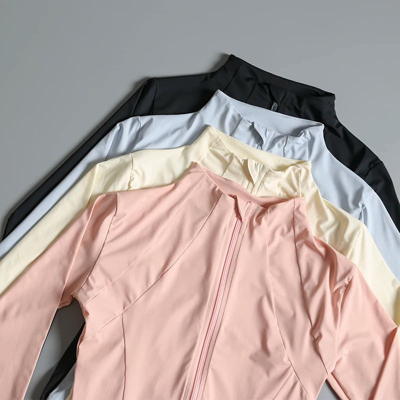 Nouveau yoga vêtements dames manteau rond haut élastique lâche exercice yoga fitness manches longues col debout hauts de yoga