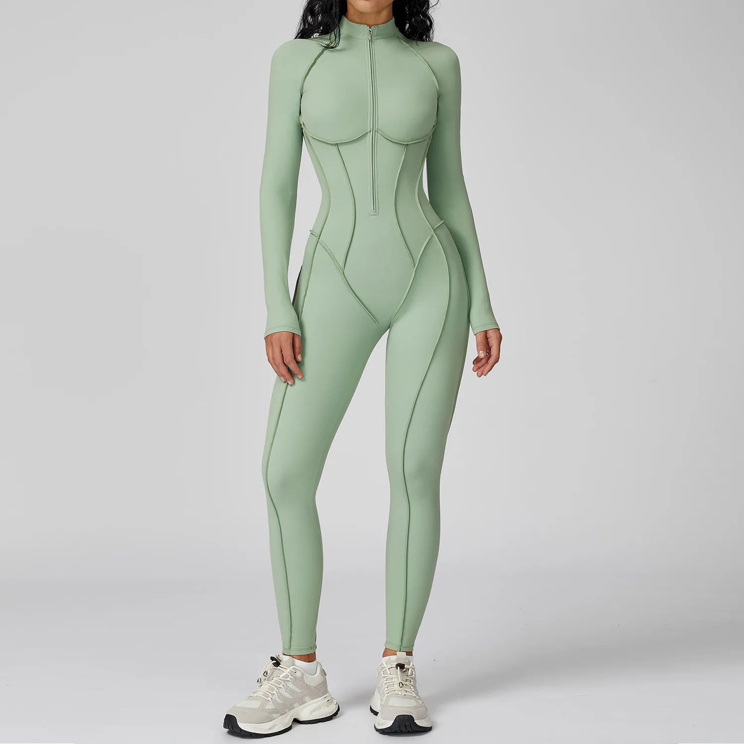 Body de yoga à manches longues survêtements pour femmes Combinaisons zippées de gym Entraînement sportif Haute intensité Fitness Collants une pièce Costume