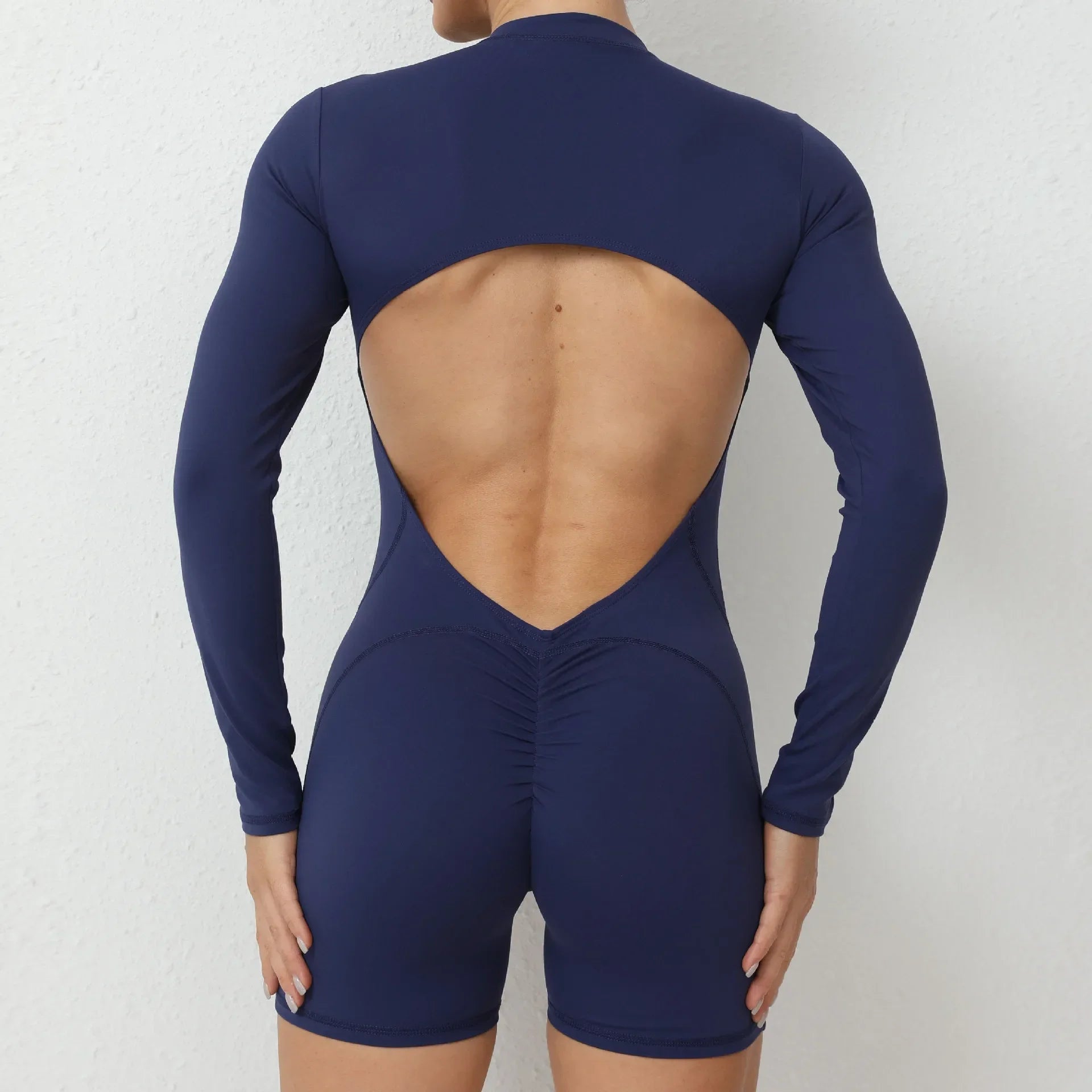 Combinaisons de yoga sans couture à fermeture éclair Sports Fitness Beauté Dos Levage des hanches à manches longues Une pièce Entraînement Gym Survêtements pour femmes