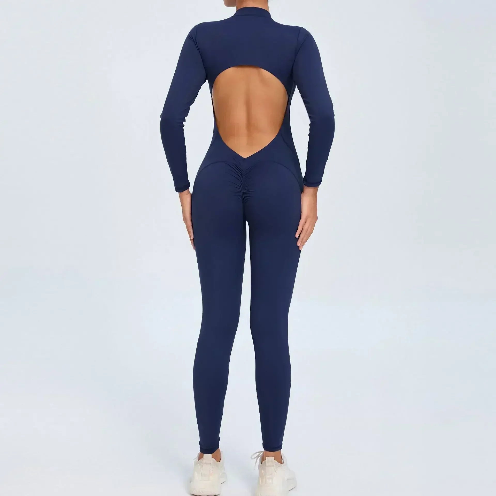 Combinaisons de yoga sans couture à fermeture éclair Sports Fitness Beauté Dos Levage des hanches à manches longues Une pièce Entraînement Gym Survêtements pour femmes