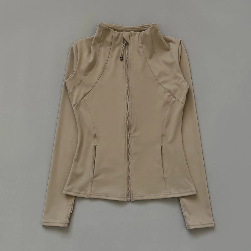 Nouveau yoga vêtements dames manteau rond haut élastique lâche exercice yoga fitness manches longues col debout hauts de yoga