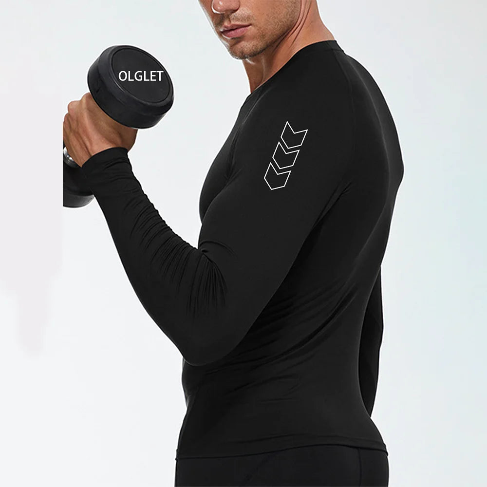 T-shirt à manches longues de compression pour hommes/T-shirt de fitness noir Homme /Top Protection solaire