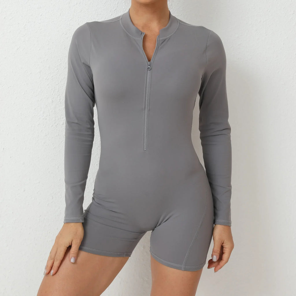 Combinaisons de yoga sans couture à fermeture éclair Sports Fitness Beauté Dos Levage des hanches à manches longues Une pièce Entraînement Gym Survêtements pour femmes