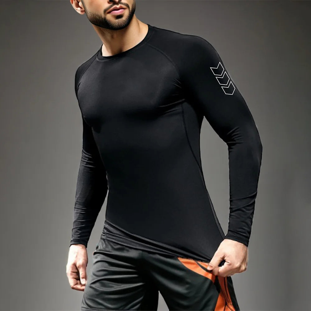 T-shirt à manches longues de compression pour hommes/T-shirt de fitness noir Homme /Top Protection solaire