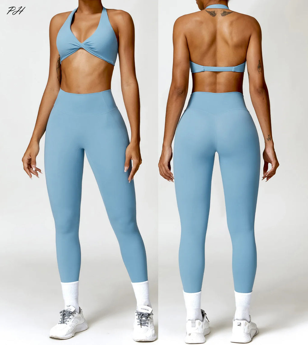 2PCS Yoga Set Nude Feeling Workout Sets Femmes Survêtement Gym Push Up Fitness Running Workout Sportwear Sport Bra Leggings Costume