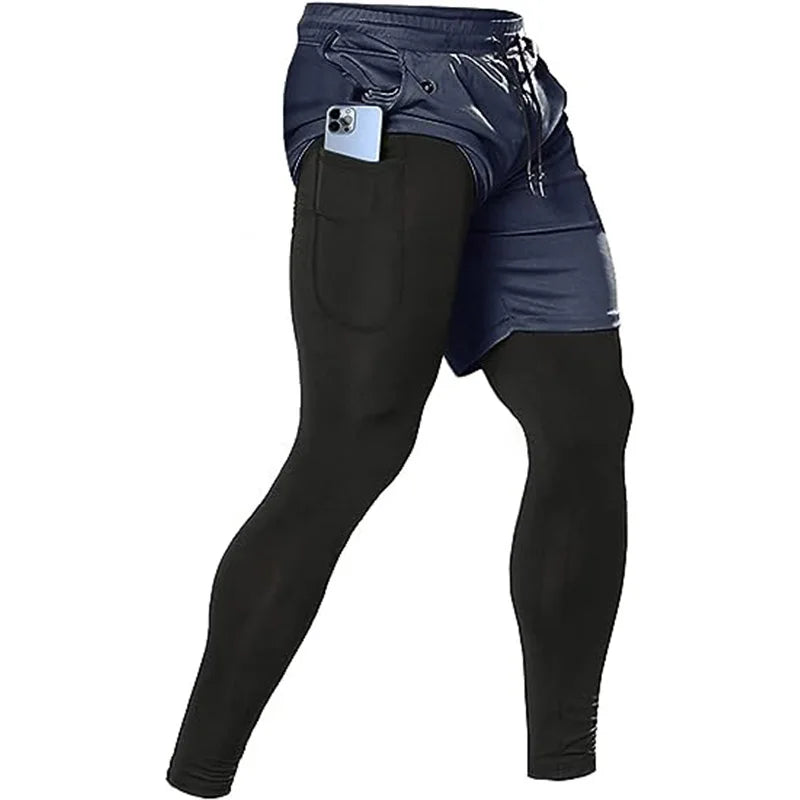 Pantalon de sport pour hommes 2 en 1 survêtements sportifs d’entraînement