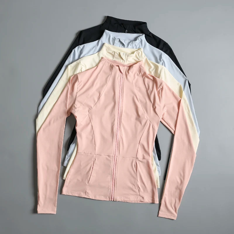 Nouveau yoga vêtements dames manteau rond haut élastique lâche exercice yoga fitness manches longues col debout hauts de yoga