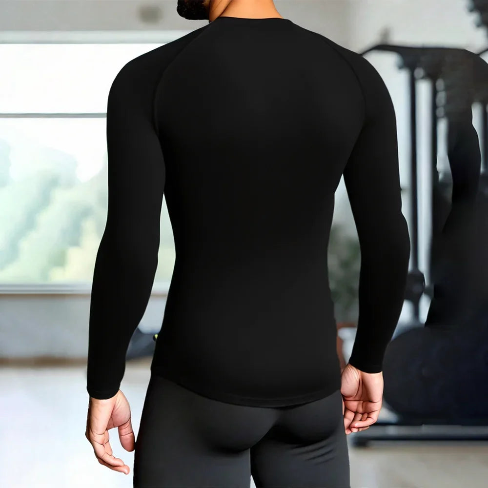 T-shirt à manches longues de compression pour hommes/T-shirt de fitness noir Homme /Top Protection solaire