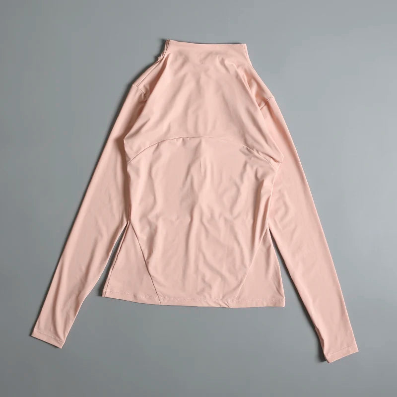 Nouveau yoga vêtements dames manteau rond haut élastique lâche exercice yoga fitness manches longues col debout hauts de yoga