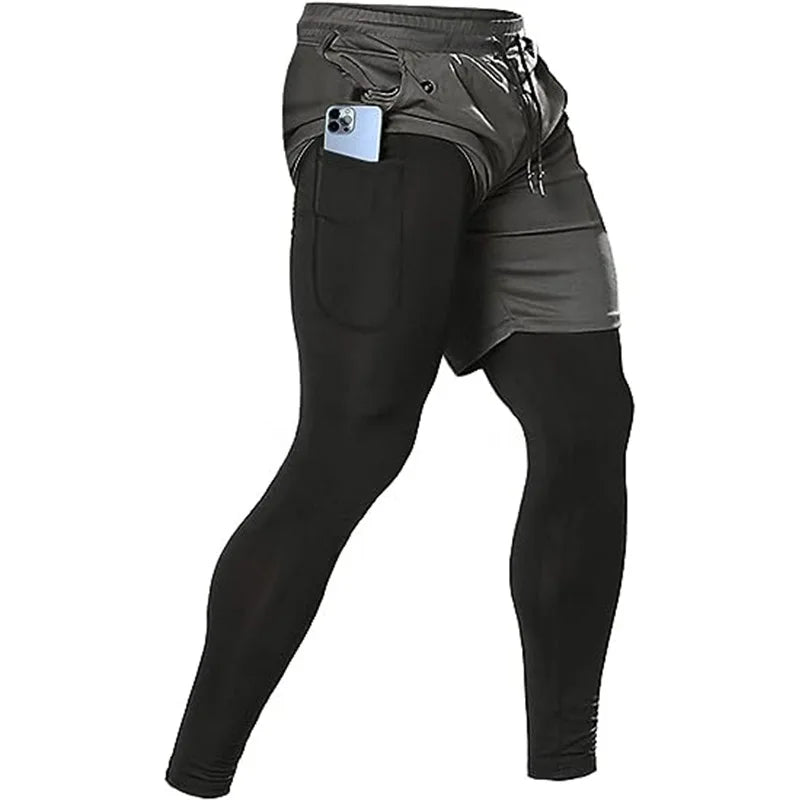 Pantalon de sport pour hommes 2 en 1 survêtements sportifs d’entraînement