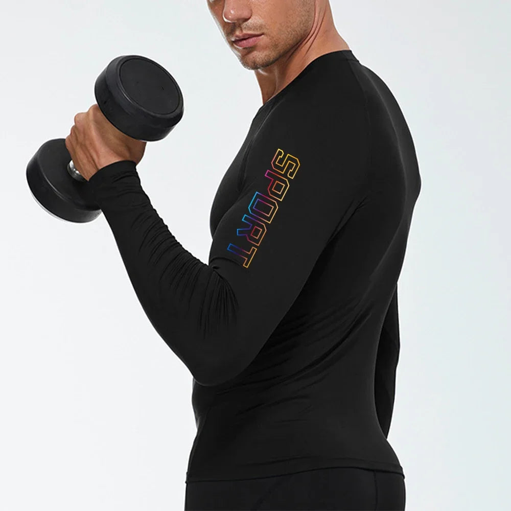 T-shirt à manches longues de compression pour hommes/T-shirt de fitness noir Homme /Top Protection solaire