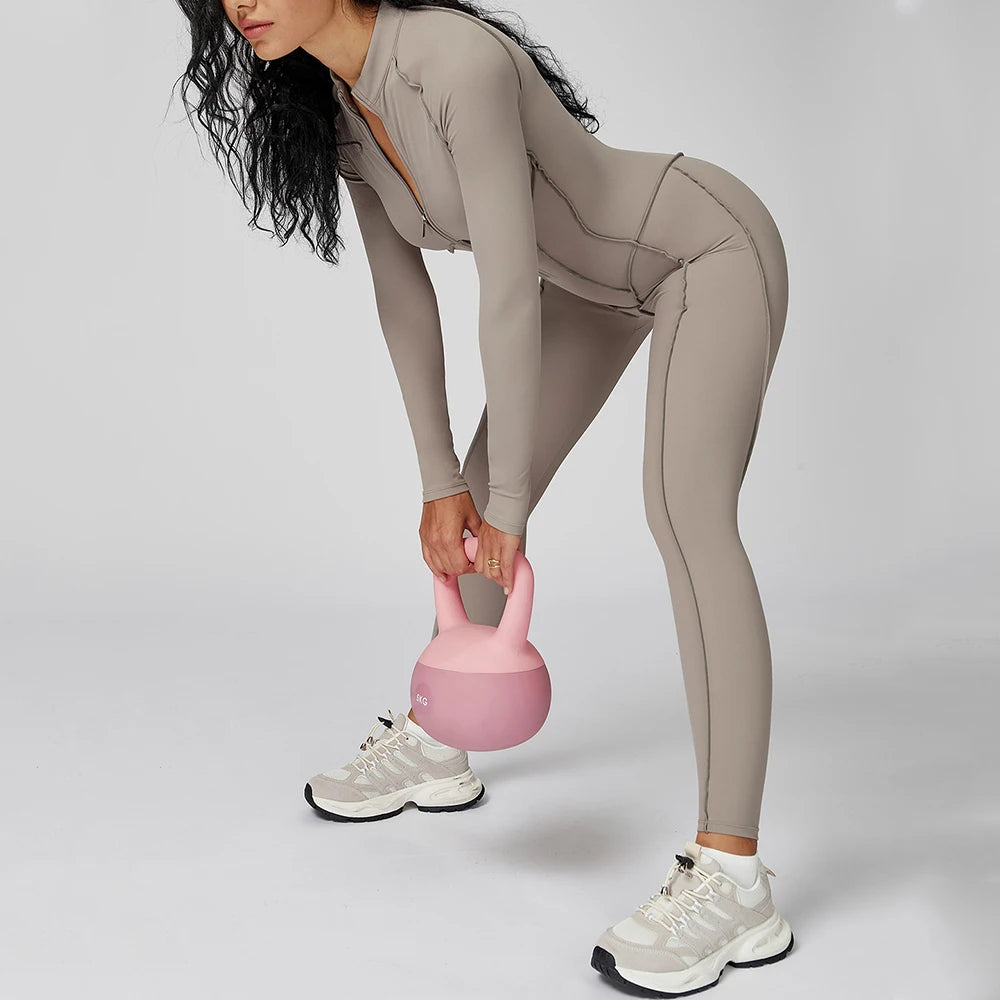 Body de yoga à manches longues survêtements pour femmes Combinaisons zippées de gym Entraînement sportif Haute intensité Fitness Collants une pièce Costume