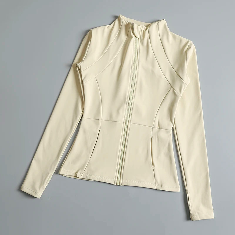 Nouveau yoga vêtements dames manteau rond haut élastique lâche exercice yoga fitness manches longues col debout hauts de yoga