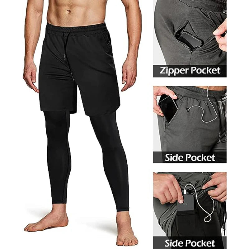 Pantalon de sport pour hommes 2 en 1 survêtements sportifs d’entraînement