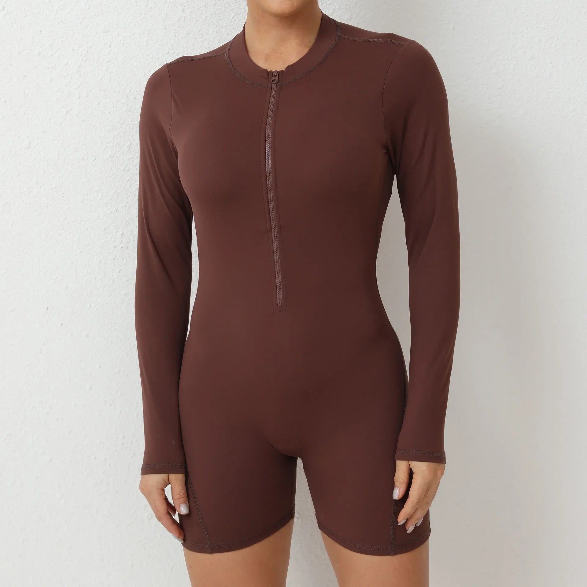 Combinaisons de yoga sans couture à fermeture éclair Sports Fitness Beauté Dos Levage des hanches à manches longues Une pièce Entraînement Gym Survêtements pour femmes