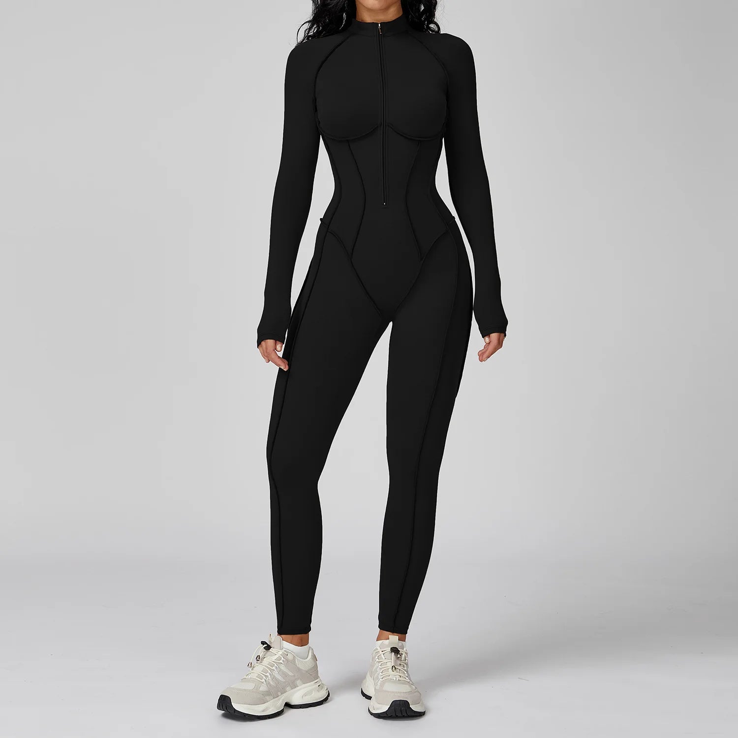 Body de yoga à manches longues survêtements pour femmes Combinaisons zippées de gym Entraînement sportif Haute intensité Fitness Collants une pièce Costume