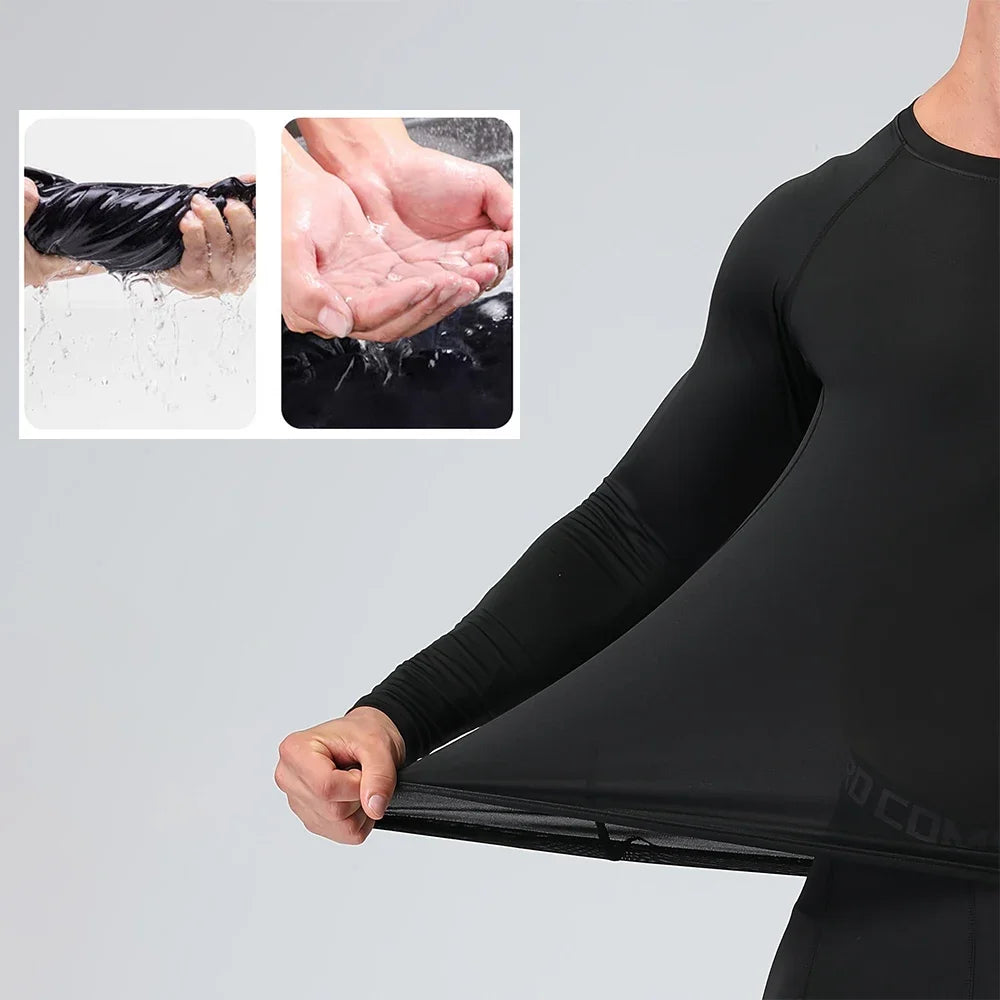 T-shirt à manches longues de compression pour hommes/T-shirt de fitness noir Homme /Top Protection solaire