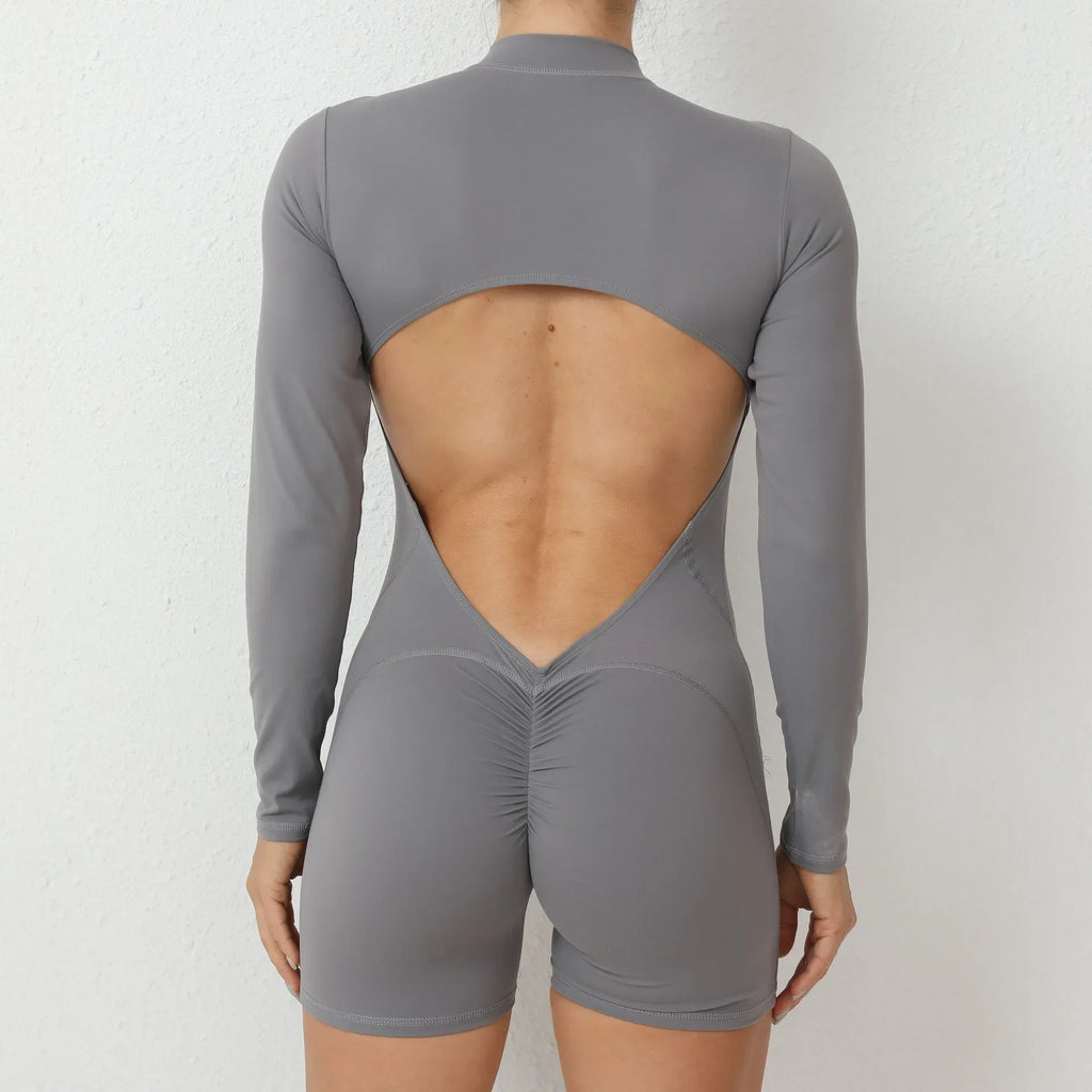 Combinaisons de yoga sans couture à fermeture éclair Sports Fitness Beauté Dos Levage des hanches à manches longues Une pièce Entraînement Gym Survêtements pour femmes
