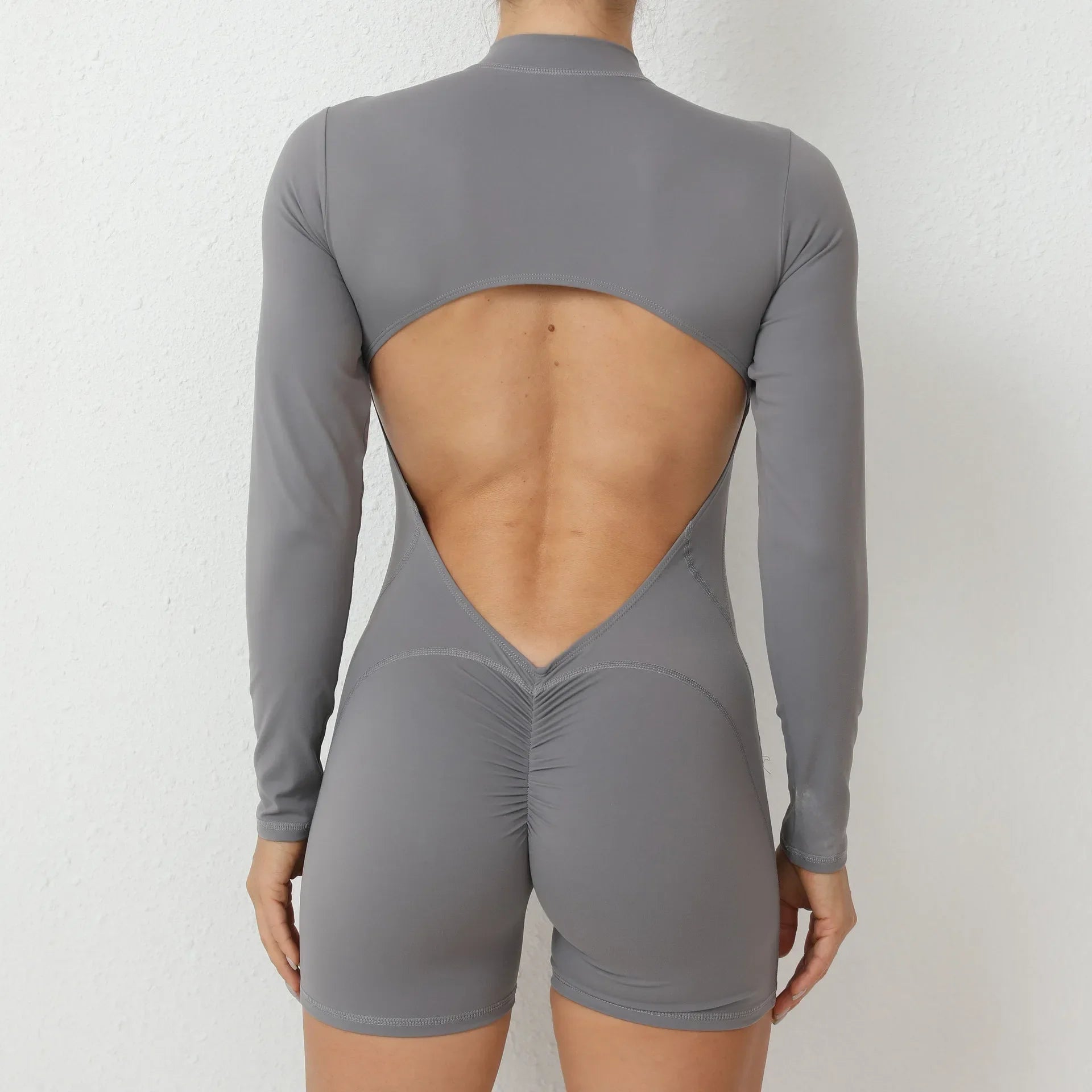 Combinaisons de yoga sans couture à fermeture éclair Sports Fitness Beauté Dos Levage des hanches à manches longues Une pièce Entraînement Gym Survêtements pour femmes