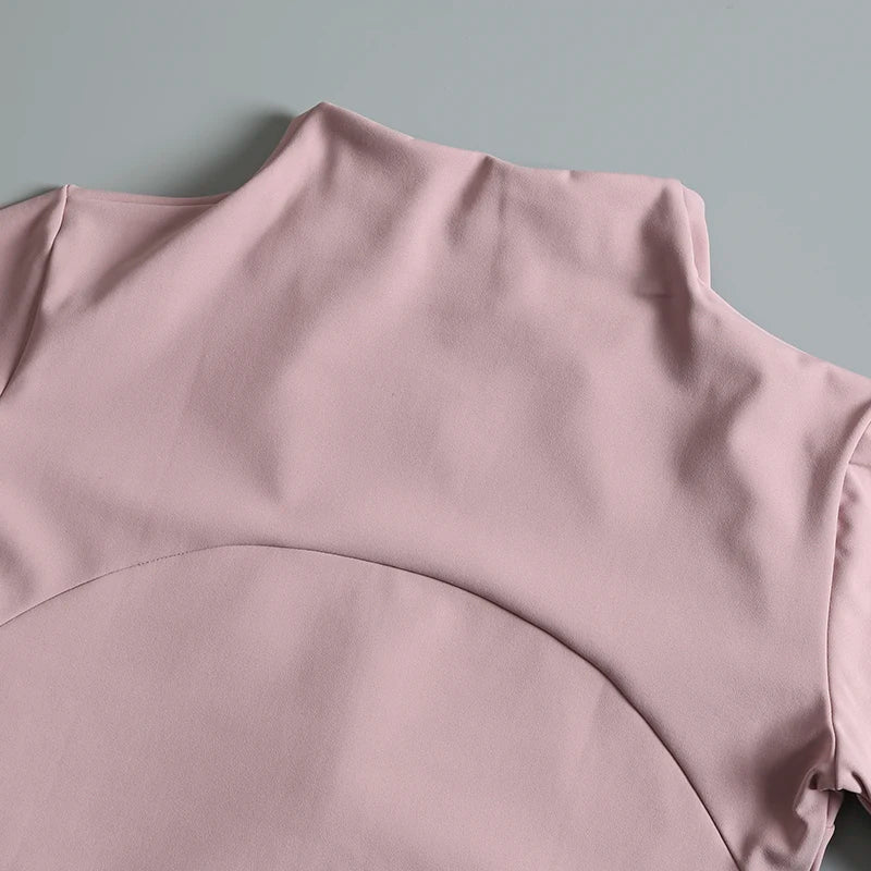 Nouveau yoga vêtements dames manteau rond haut élastique lâche exercice yoga fitness manches longues col debout hauts de yoga