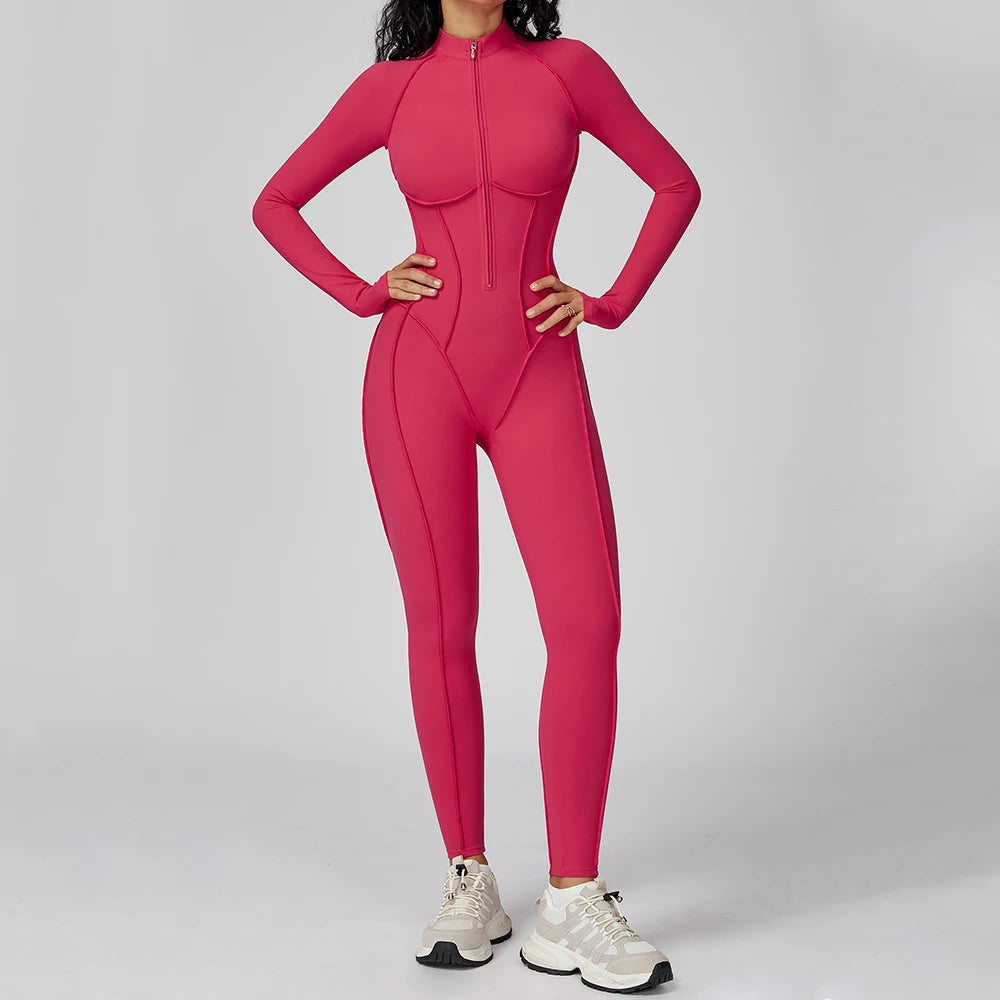 Body de yoga à manches longues survêtements pour femmes Combinaisons zippées de gym Entraînement sportif Haute intensité Fitness Collants une pièce Costume
