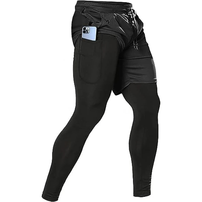 Pantalon de sport pour hommes 2 en 1 survêtements sportifs d’entraînement