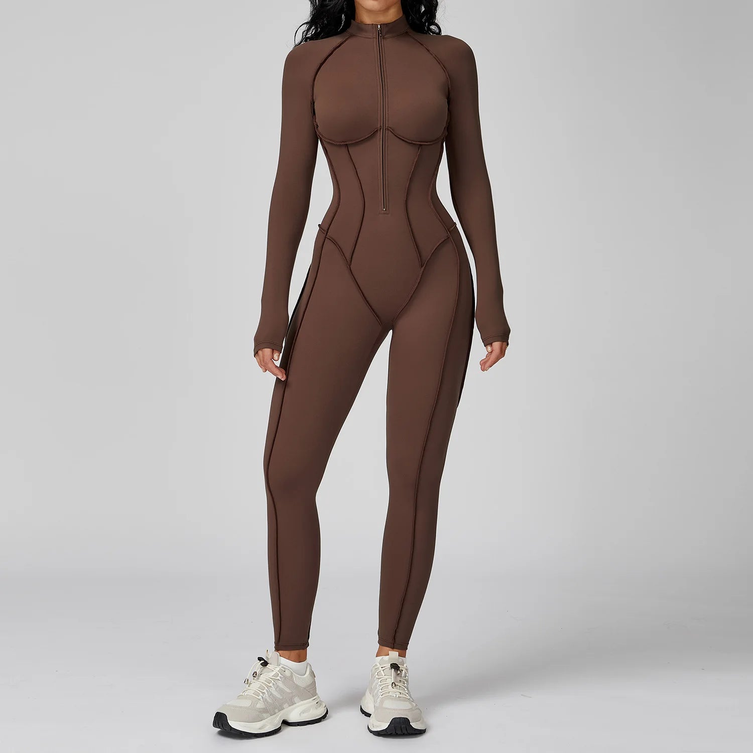 Body de yoga à manches longues survêtements pour femmes Combinaisons zippées de gym Entraînement sportif Haute intensité Fitness Collants une pièce Costume