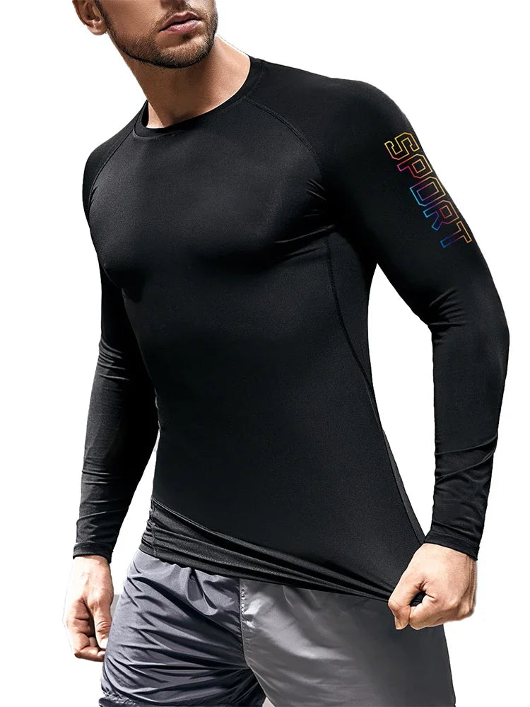 T-shirt à manches longues de compression pour hommes/T-shirt de fitness noir Homme /Top Protection solaire