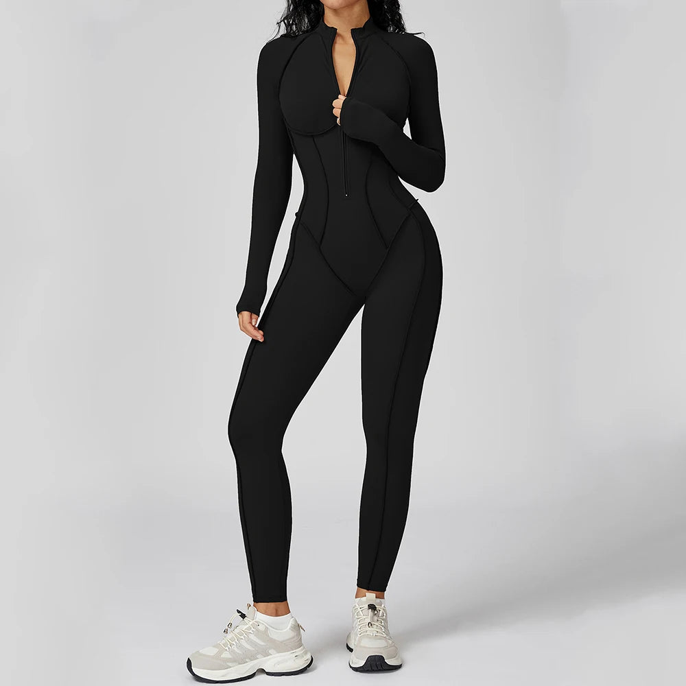 Body de yoga à manches longues survêtements pour femmes Combinaisons zippées de gym Entraînement sportif Haute intensité Fitness Collants une pièce Costume